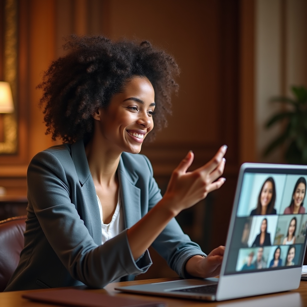 Videoconferință corporativă cu participanți din mai multe locații urmărind o sesiune online